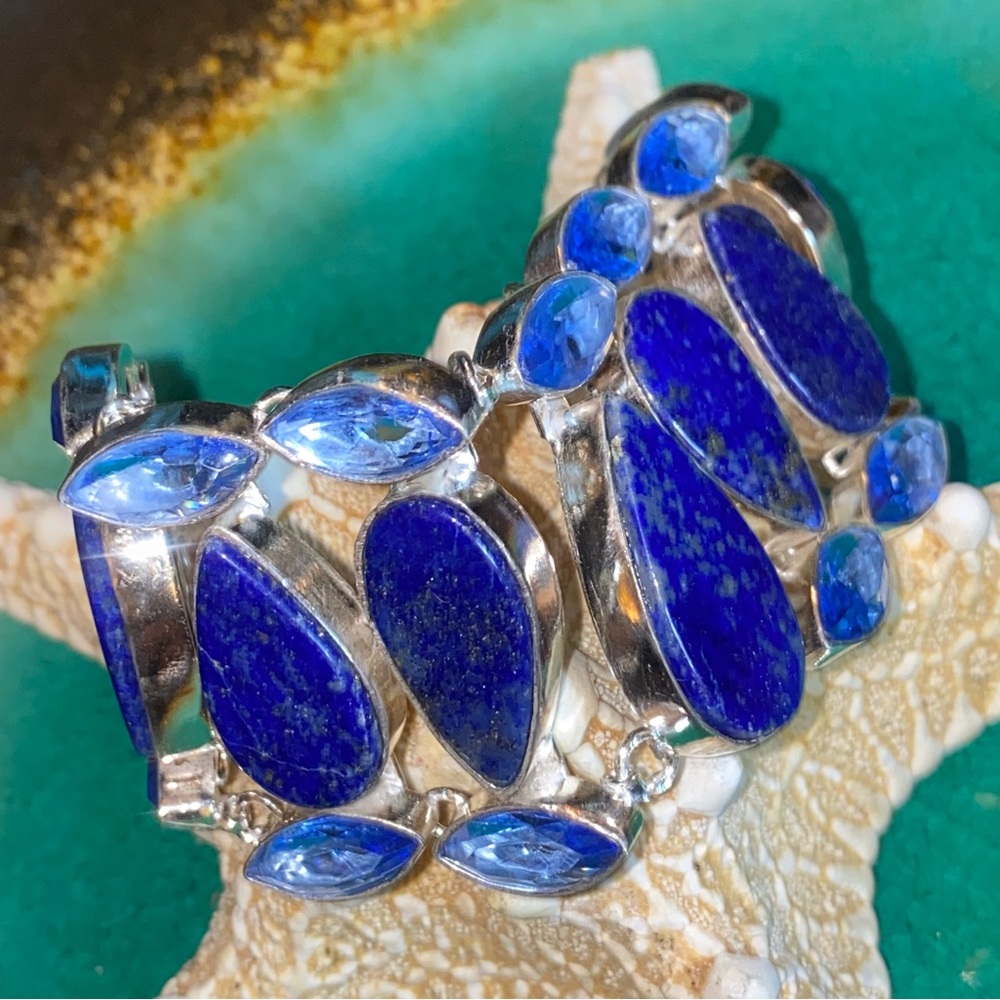 Sale * Sophisticated Lapis Lazuli + Blue Topaz statement Bracelet Cuff